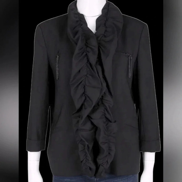 Alice +  Olivia Black Ruffle Jacket Blazer, Size Small - Picture 3 of 17